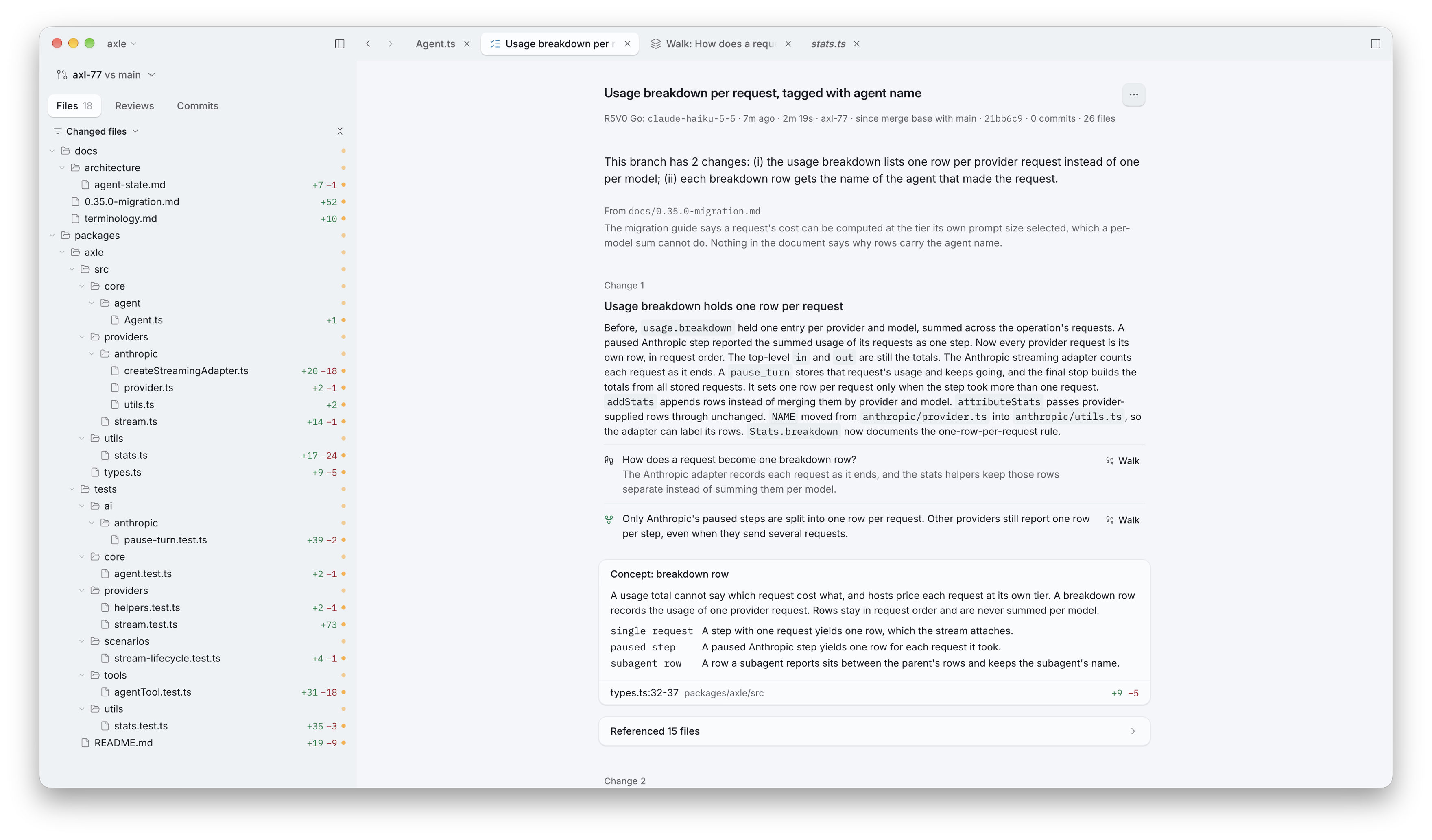 Readview showing an AI review of a branch